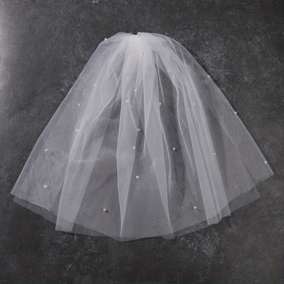Mesh Head Veil With Comb Double Layer Bridal Veil Faux Pearl