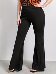  Solid High Rise Flared Leg Pants