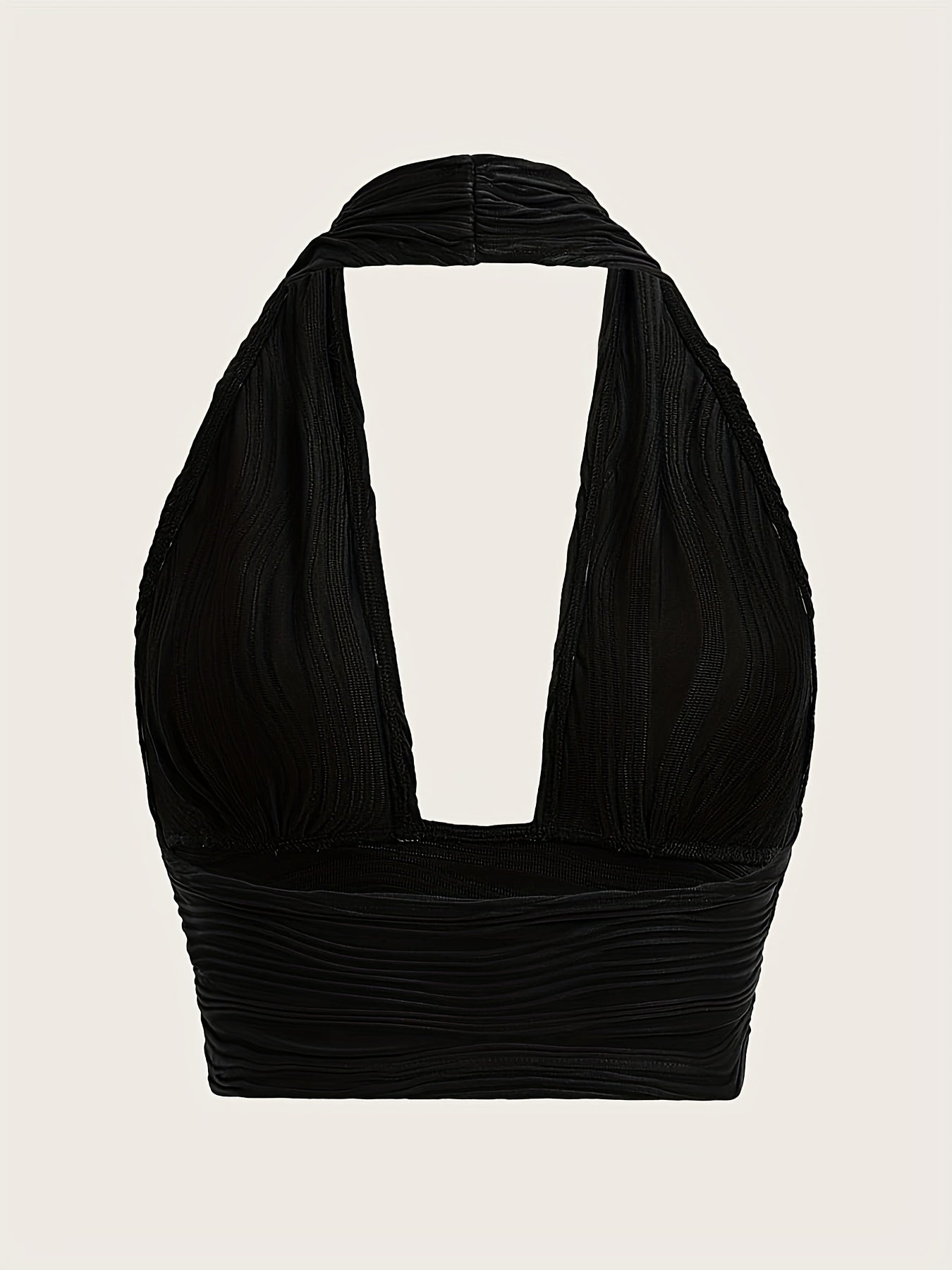 Y2K Textured Crop Halter Top Sexy V Neck Backless Halter Top
