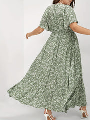  Boho Dress Floral Print Ruffle Sleeve Maxi Dress