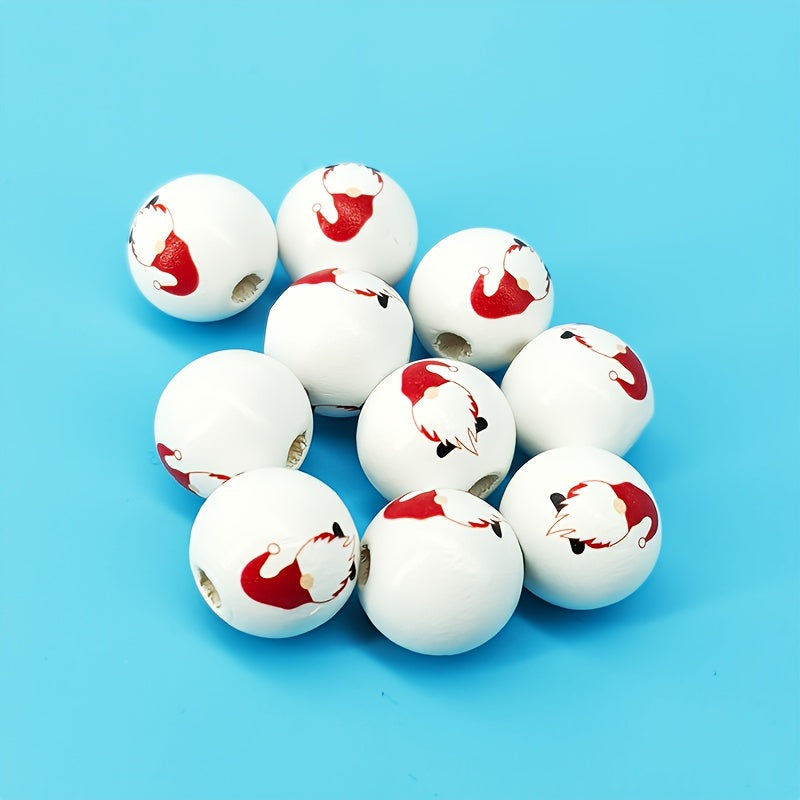 10pcs Christmas Printed Wooden Beads Set Snowman Elk Decorative