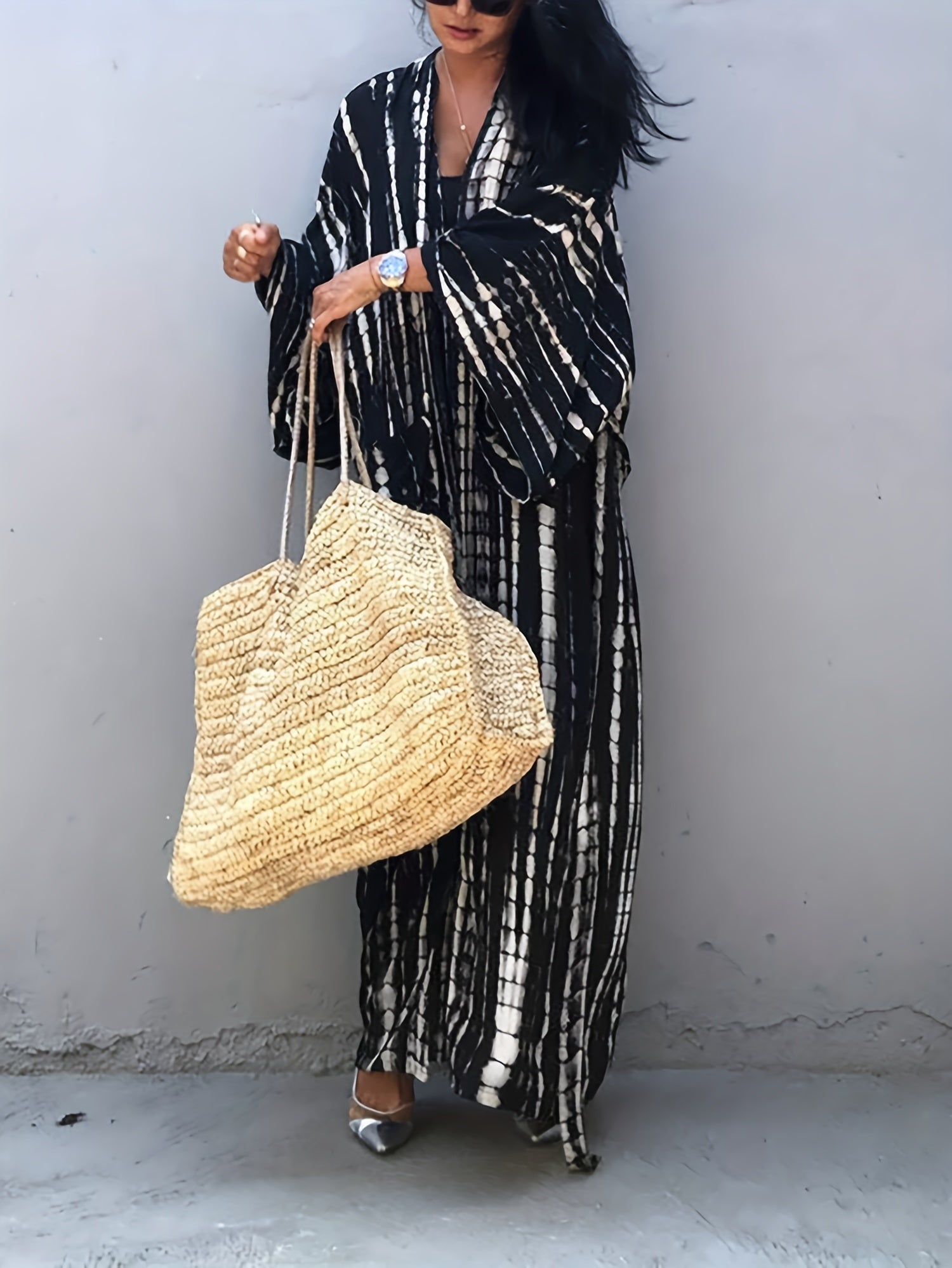 Tie Dye Batwing Sleeve Beach Cover Up With Belt