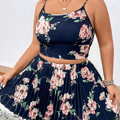  Women's Floral Print Cami Top & Pleated Skirt Set