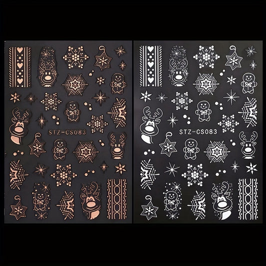 Christmas Nail Art Decals Winter Snowflake Reindeer Gingerbread Man Glitter
