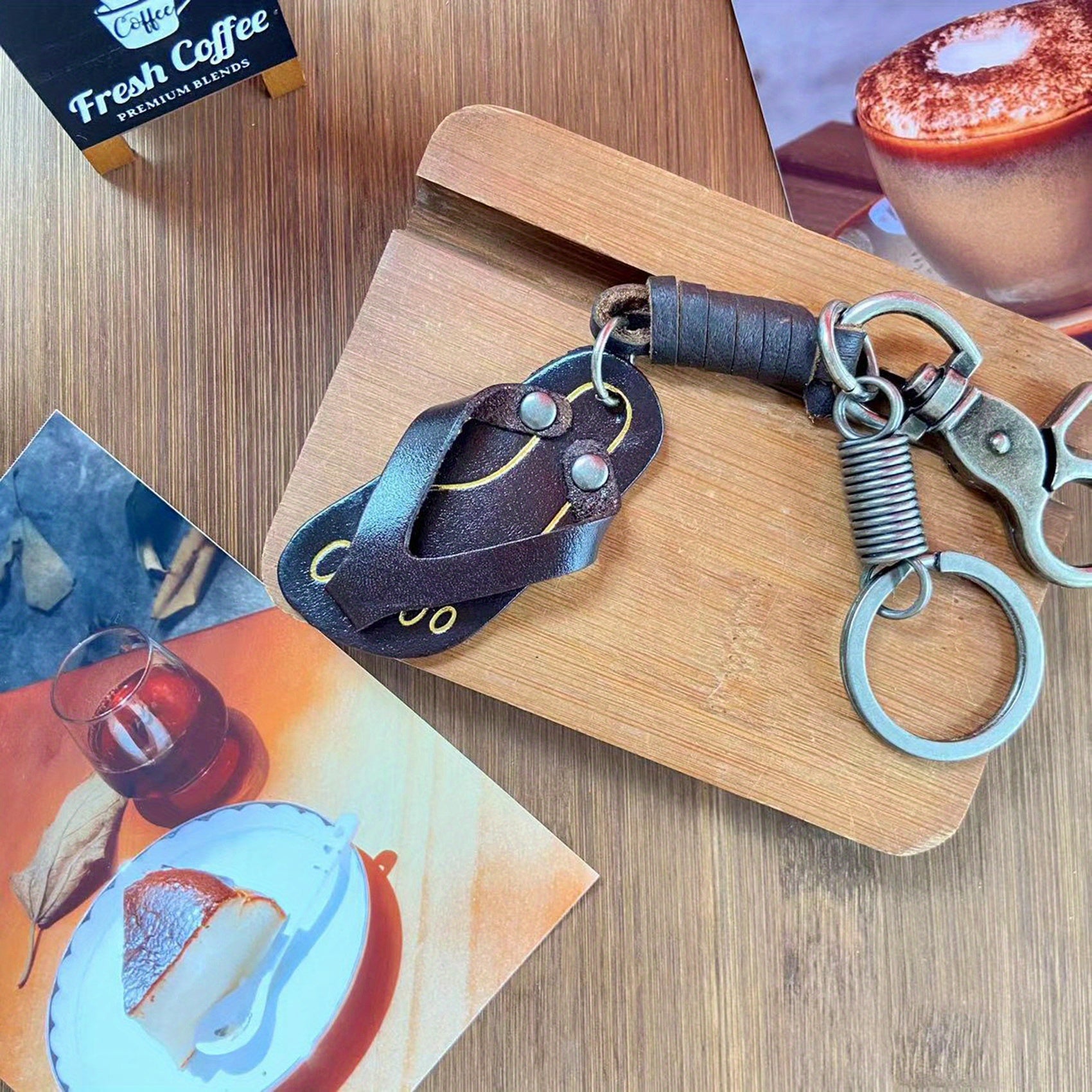 Retro Slipper Keychain Vintage PU Leather Bag Charm Car Ornament Friends Gift