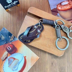 Retro Slipper Keychain Vintage PU Leather Bag Charm Car Ornament Friends Gift