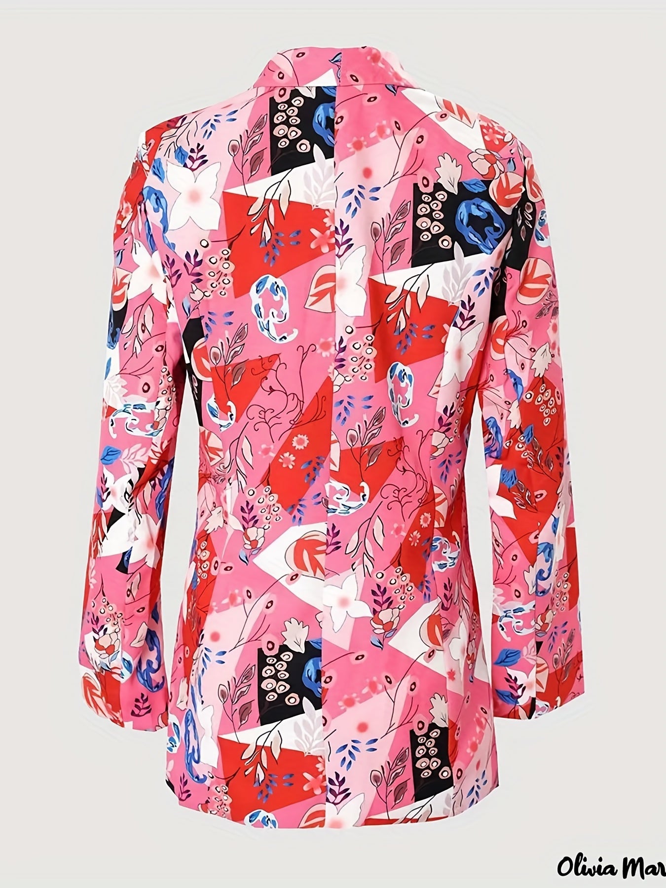  Floral Print Long Sleeve Lapel Collar Blazer