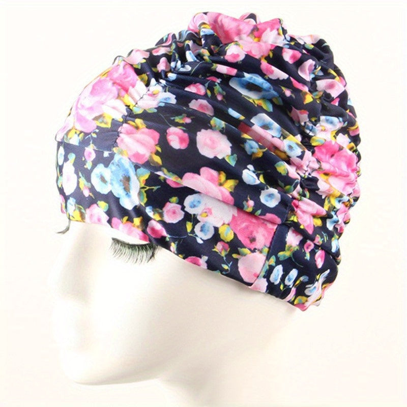 Pleated Swim Caps for Men Women Large Head Long Short Hair Bathing Cap