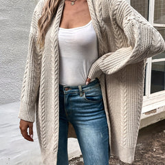  Solid Cable Long Sleeve Open Front Knit Cardigan
