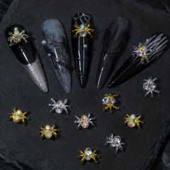 10pcs Halloween Spider Nail Art Charms With Rhinestones 3D Alloy Spider Nail Gem
