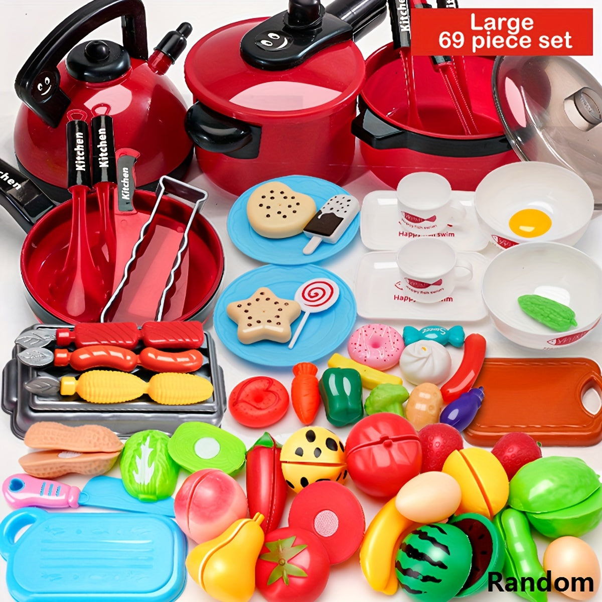 Kids Pretend Kitchen Set with Realistic Food and Vegetable Toys
