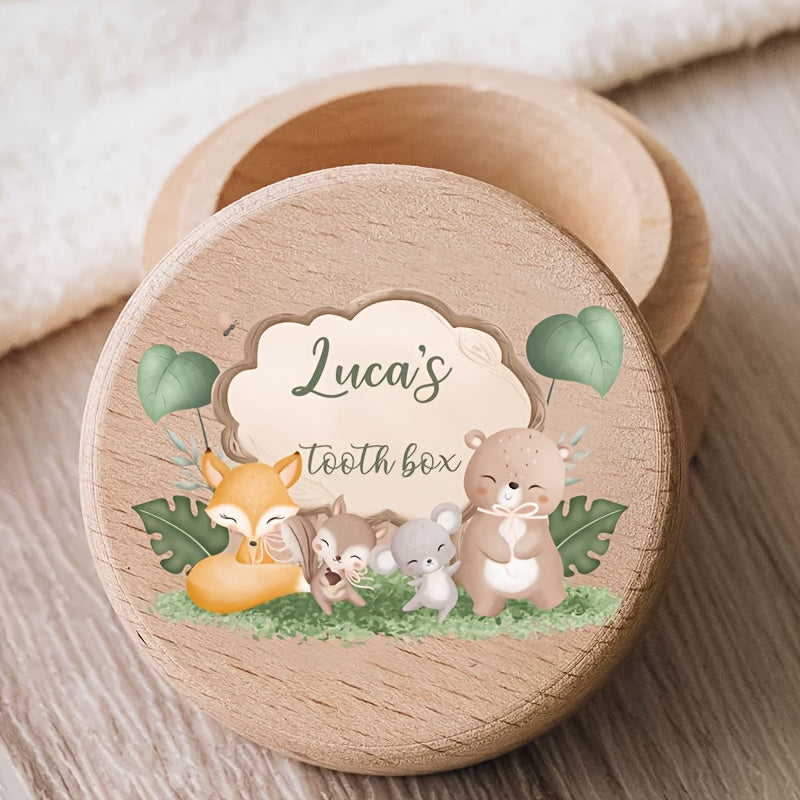 Personalized Wooden Tooth Keepsake Box for Kids Custom Animal Name Gift