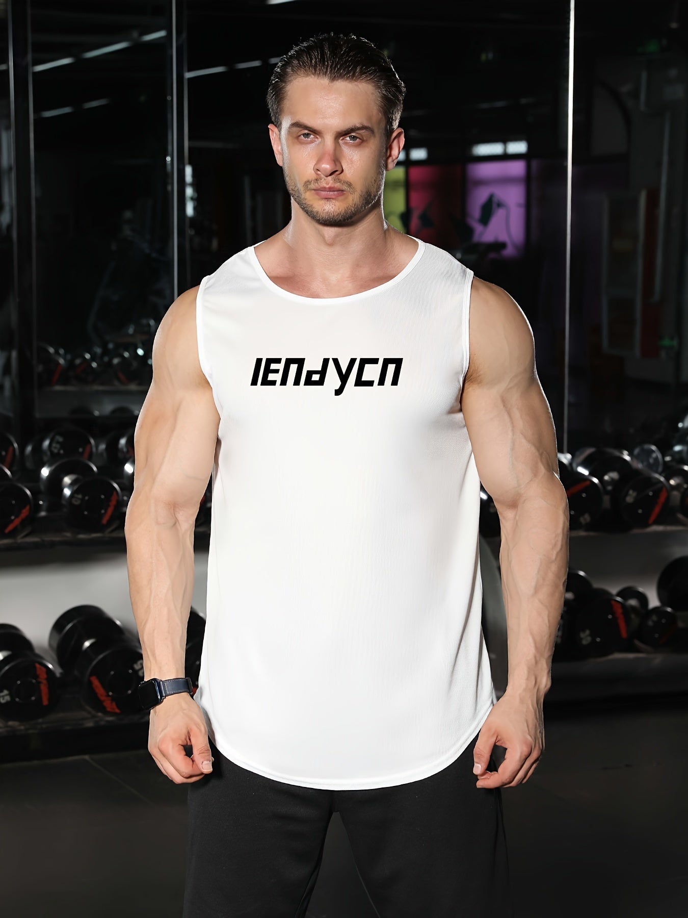Men's Letter Pattern Sports Tanktop Quick Drying Breathable Shirt