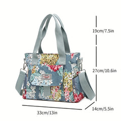 Floral Tote Bag Nylon Crossbody Handbag
