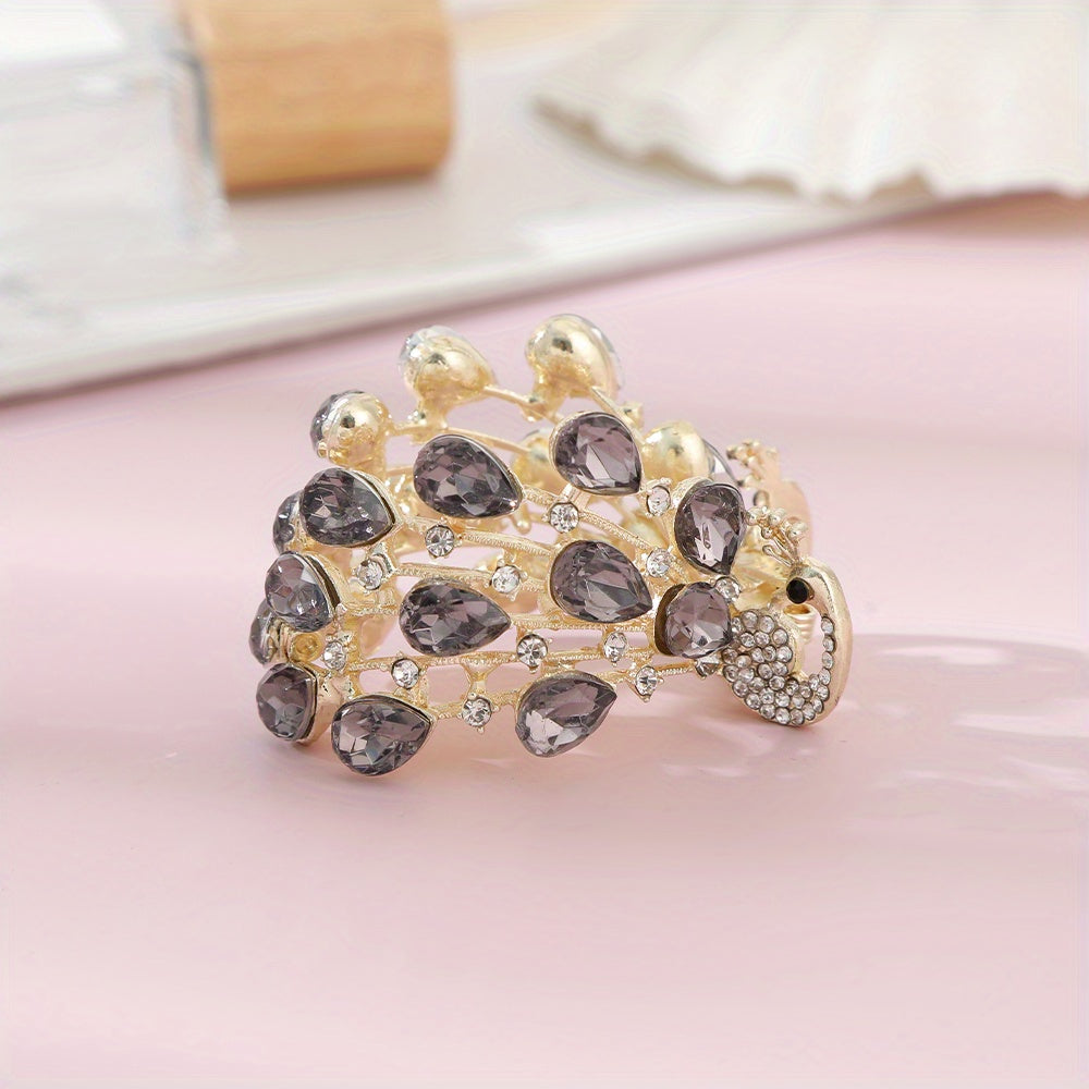 Peacock Pattern Hair Claw Rhinestone Ponytail Holder