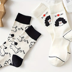 5 Pairs Cartoon Print Socks Comfy & Mid Tube Socks Women's Stockings