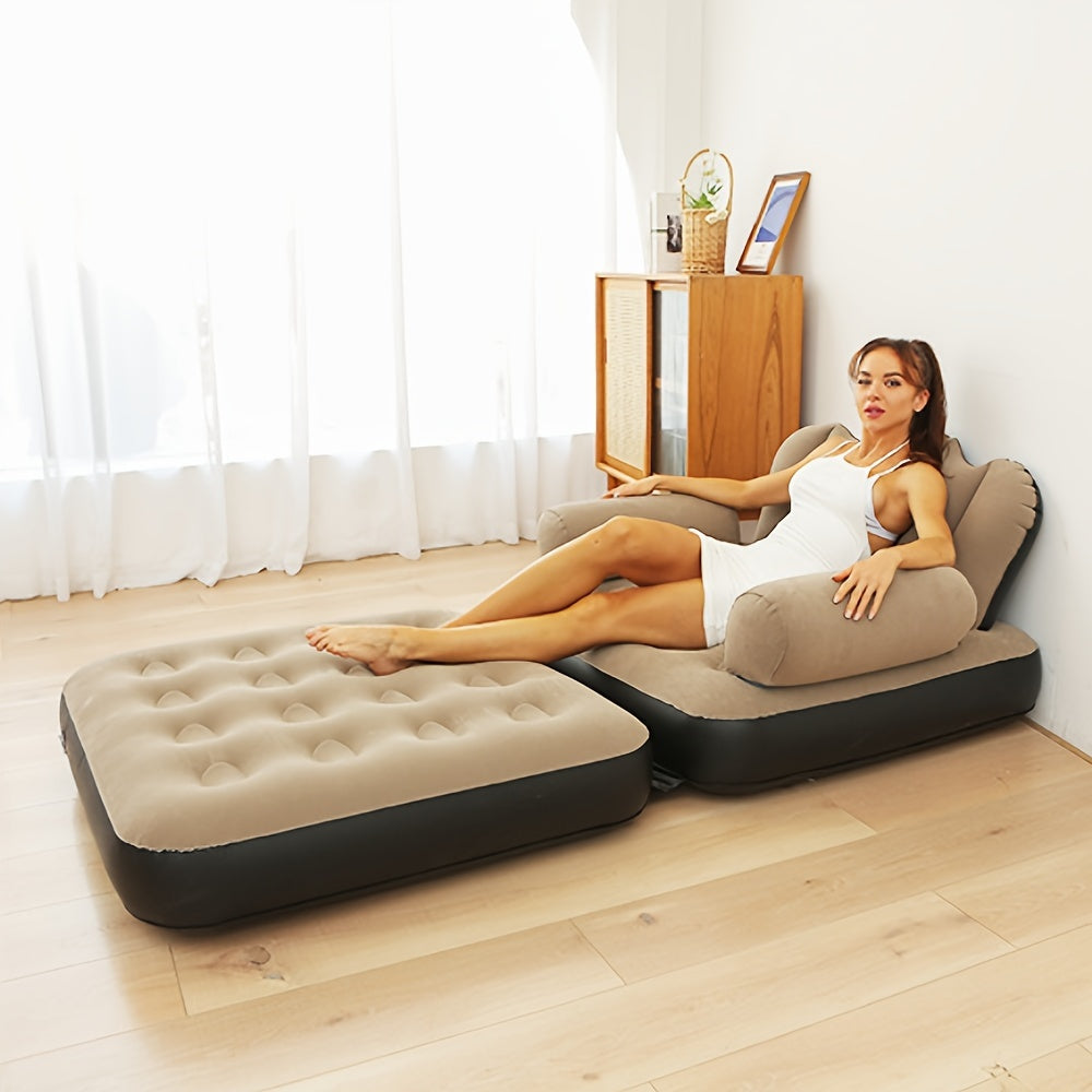 Khaki 5-in-1 Inflatable Sofa Bed with Pump