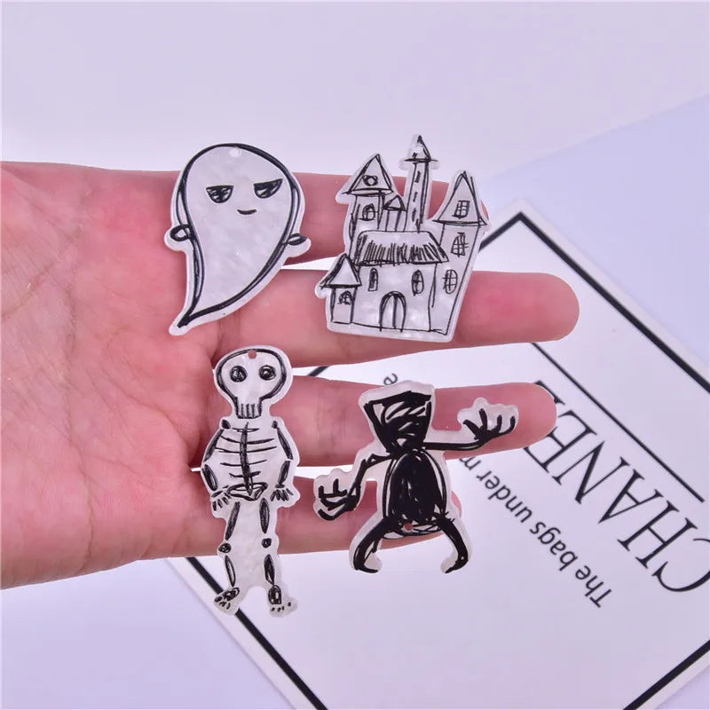5pcs Acrylic Halloween Ghost Haunted House Evil Skeleton Charms