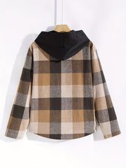Plaid Jackets For Men Chest Pocket Button Up Hooded Stylish Coat