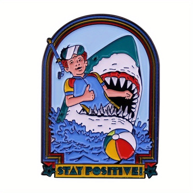 Funny Shark Eating Guy Metal Lapel Pin