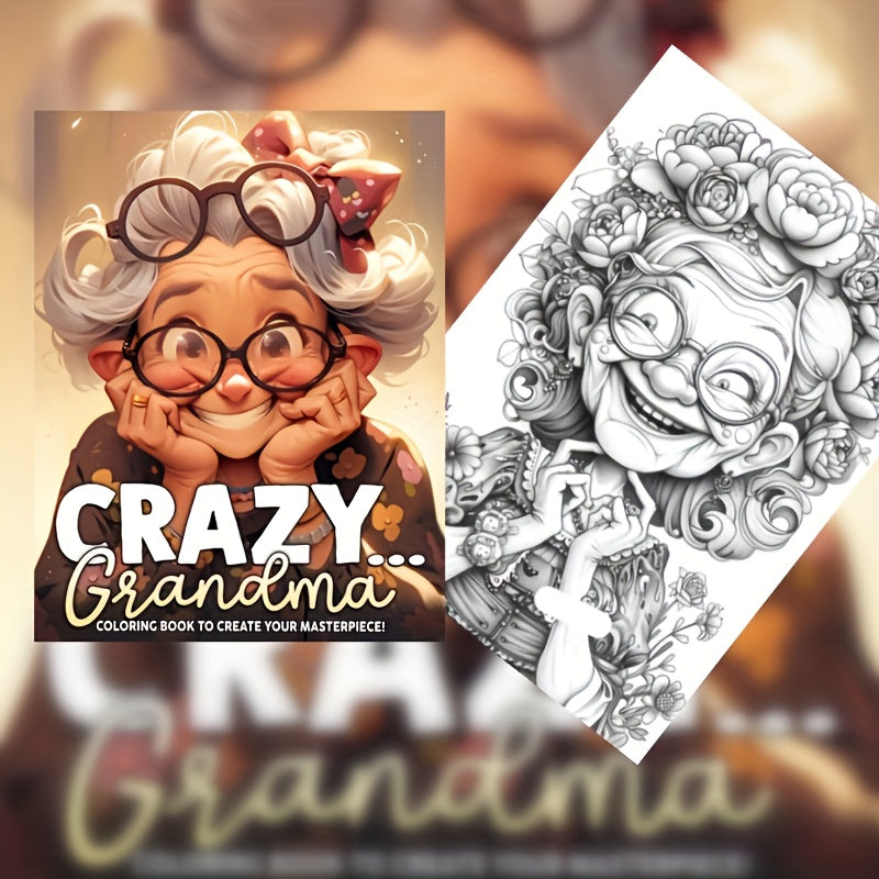 Crazy Grandma Coloring Book 24 Pages 100gsm Thick Paper Relaxing Art Gift