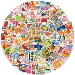100pcs Retro Food & Fruit Stickers for Bottles Luggage
