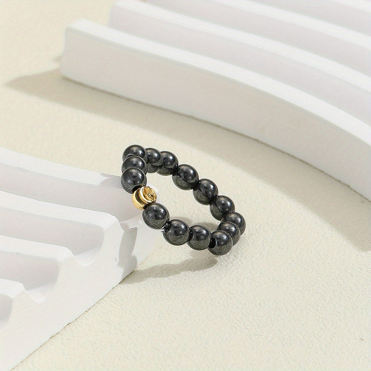 Natural Bead Ring 18k Plated Waterish Stacking Jewelry