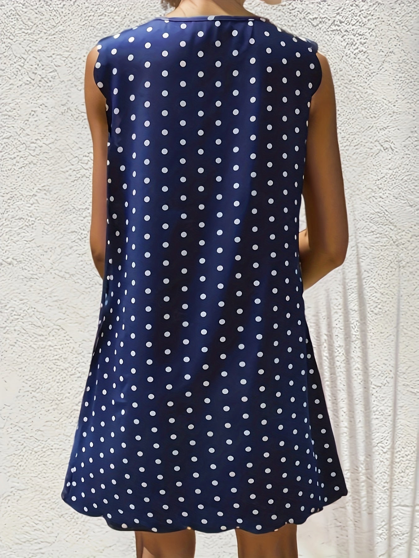 Polka Dot Scallop Trim Sleeveless Dress