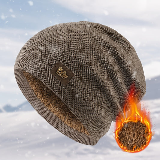 Men's Wool Knitted Outdoor Hat with Fleece Lining