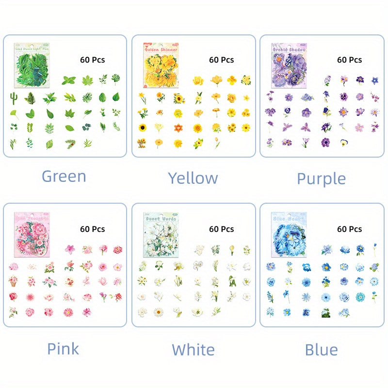 6 Packs Watercolor Plant Floral Stickers - 360 Sheets
