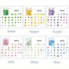 6 Packs Watercolor Plant Floral Stickers - 360 Sheets
