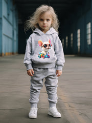 OERYUI Puppy Print Hoodies Pants Set For Kids