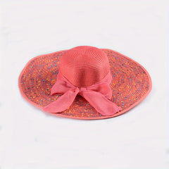 Boho Straw Sun Hat with Ribbon Bowknot for Women