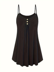  Ribbed Button Round Neck Cami Top
