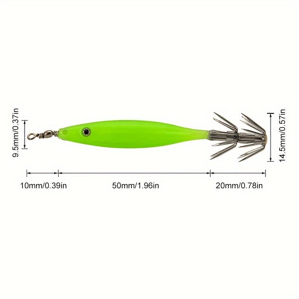 5pcs Luminous Squid Jig Bait with Squid Hook Fishing Tackle