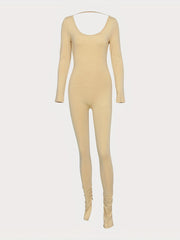 Open Back Flare Leg Jumpsuit Sexy Squared Neck
