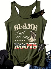 Letter Print Crew Neck Tank Top for Summer