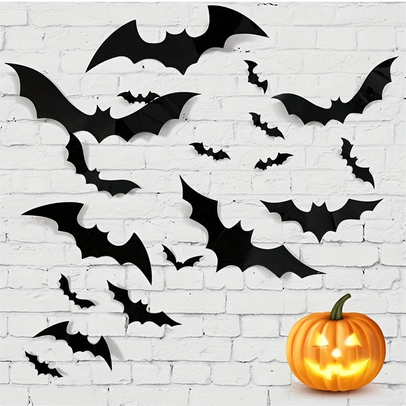 Halloween Bat Wall Decor Set - 96pcs 3D Bats in 4 Sizes