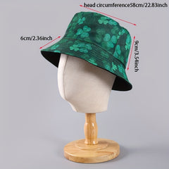 Lucky Clover Print Bucket Hat Reversible Green Couple Basin Hat