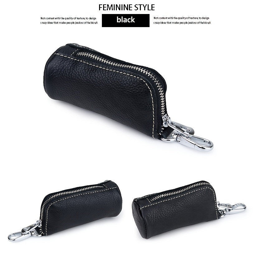 Cowhide Car Key Holder Keychain Zipper Keys Storage Bag