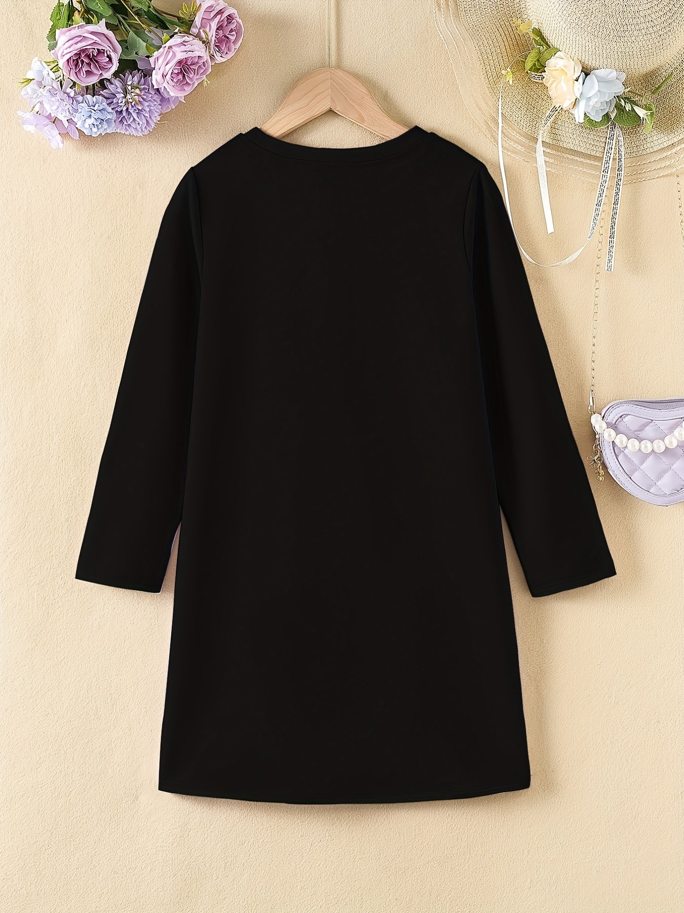 Girls' Halloween Pumpkin Print Long Sleeve A line Casual Dress