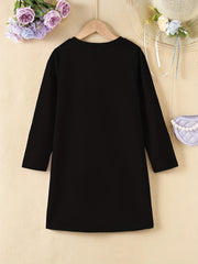 Girls' Halloween Pumpkin Print Long Sleeve A line Casual Dress