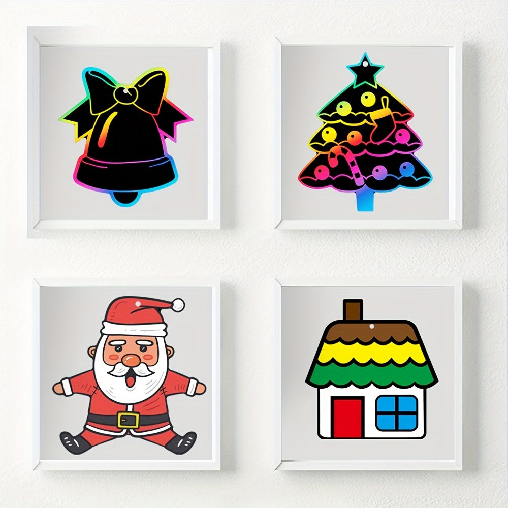 12pcs Rainbow Scratch Christmas Ornaments Magic Scratch Off Cards
