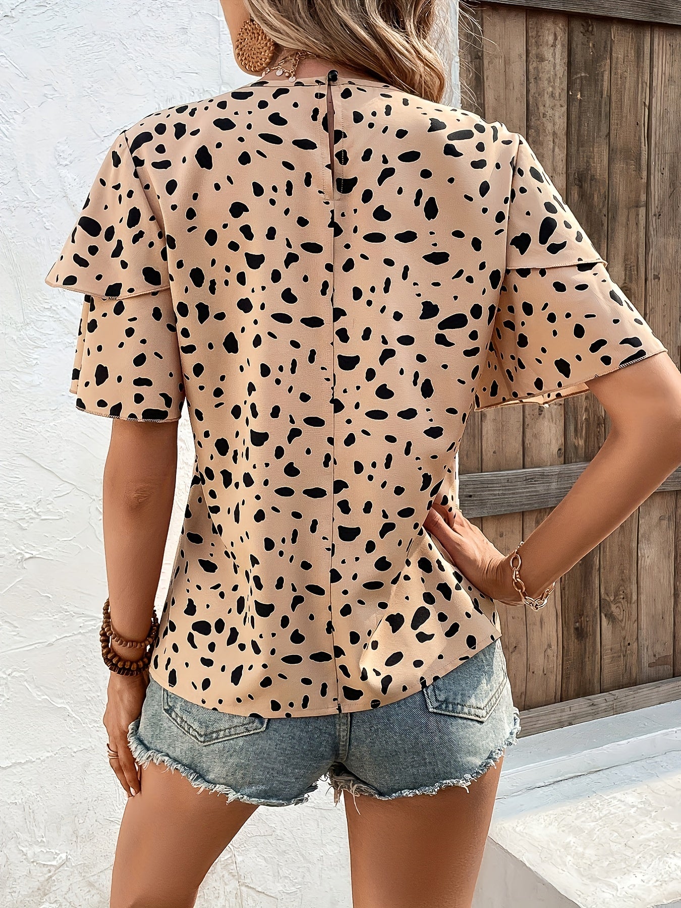  Random Print Layered Short Sleeve Blouse