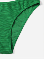 Textured V Neck Triangle Bikini Swimsuit
