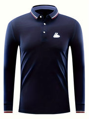 Men's Bunny Print Polo Shirt Long Sleeve Lightweight