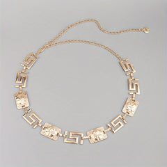 Geometric Chain Belt Tiger Head Engraved Girdle