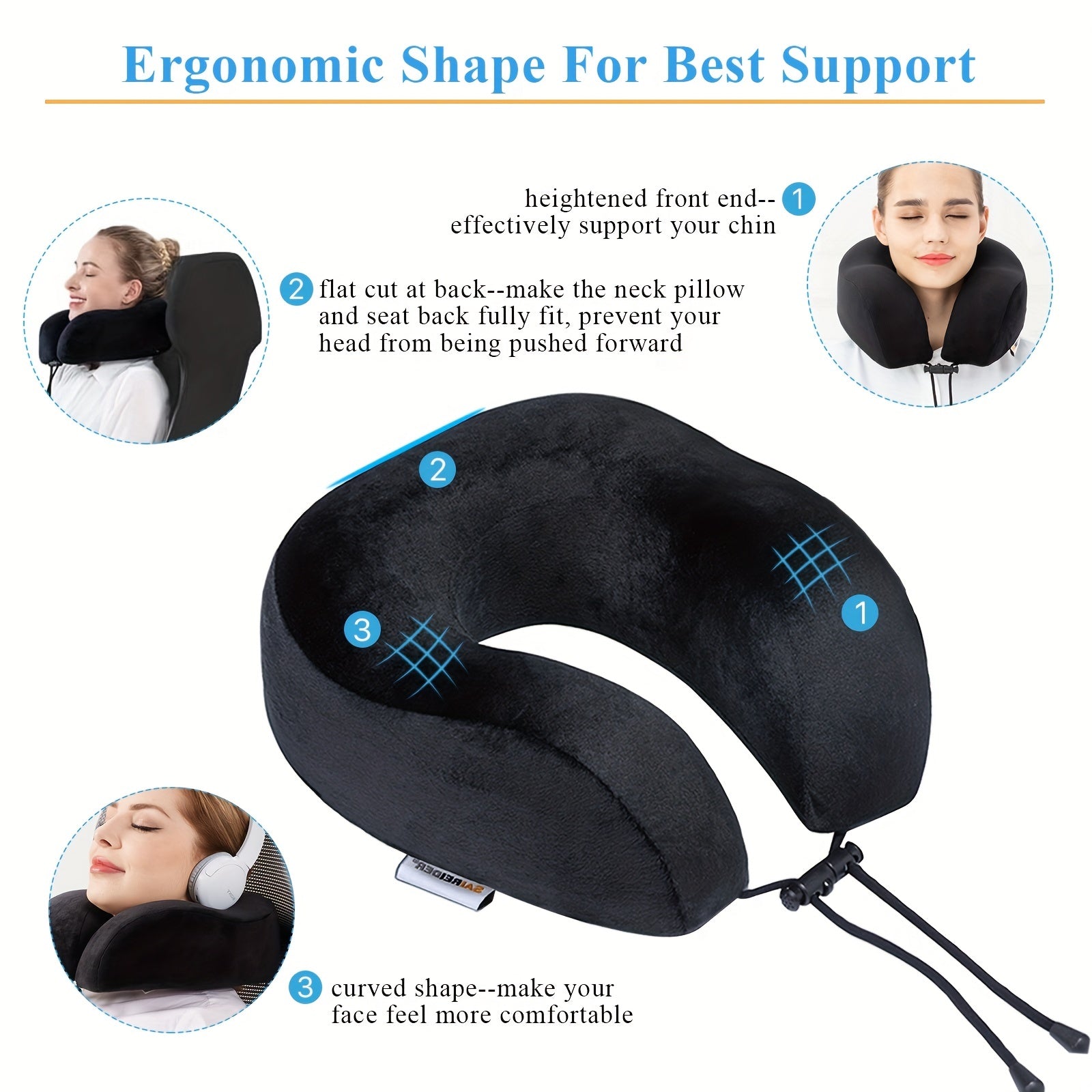 Memory Foam Travel Neck Pillow with Adjustable Support