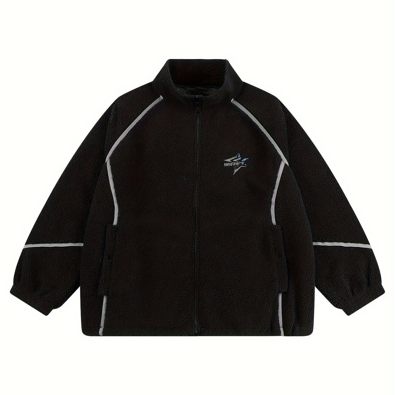 Men's Classic Fleece Track Jacket Stand Collar Zip Up for Spring Fall