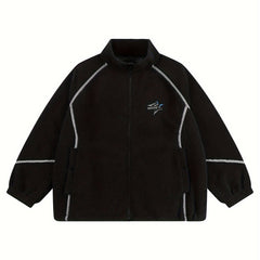 Men's Classic Fleece Track Jacket Stand Collar Zip Up for Spring Fall